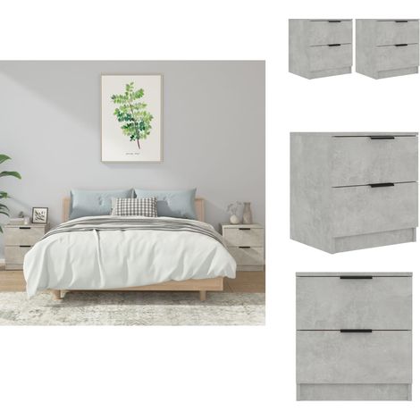 Nachttische 2 Stk. Betongrau Holzwerkstoff - Nachttisch - Holzwerkstoff Möbel - Wohnzimmer Dekoration - Bettseitentisch - Grau Nachttisch (1/5)