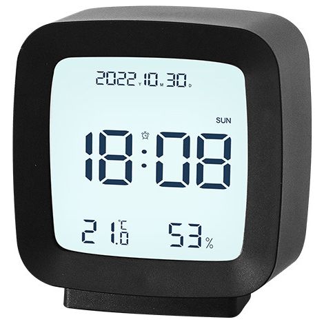 Elektronischer Wecker, kleiner Bildschirm mit Sprachsteuerung, leiser Akku, Temperatur, Luftfeuchtigkeit, sanfte Hintergrundbeleuchtung für Kinderzimmer (1/5)