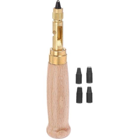 Outil de perforation à vis réglable (6 pièces) pour cuir, papier et loisirs créatifs. Manche en bois. 6 embouts : 1,5 mm, 2 mm, 2,5 mm, 3 mm, 3,5 mm et 4 mm. (1/4)