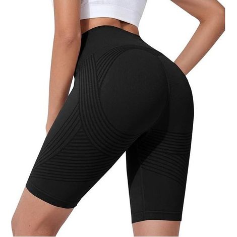 Short legging yoga femme taille haute gainant, effet push-up, pantalon fitness pour sport, vélo et randonnée, noir XL (1/2)
