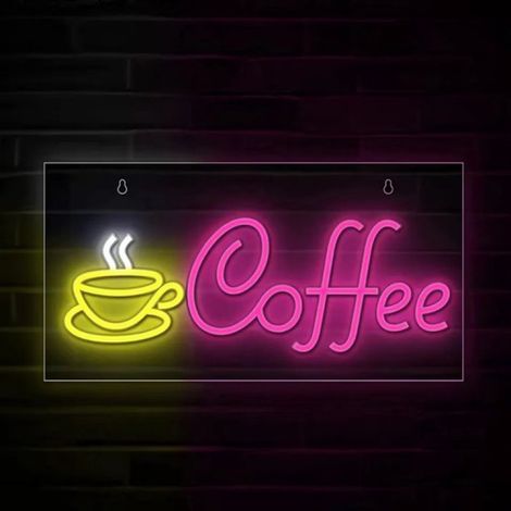 Lampe LED néon pour tasse à café - Jaune - Rose - Décoration - USB - Éclairage d'ambiance - Applique murale - Tasse à café - Éclairage néon (1/5)