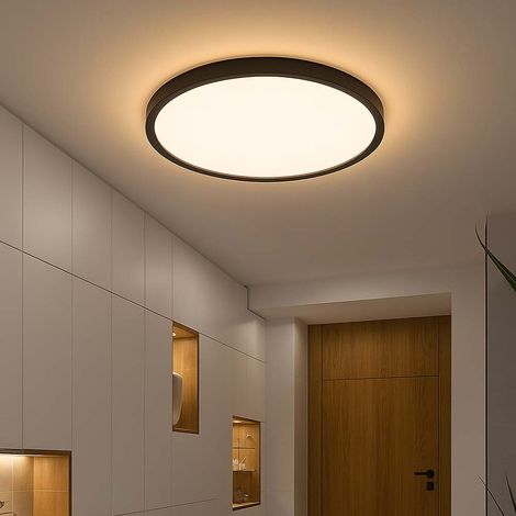 Deckenlampe schwarz Badezimmerleuchte dimmbar Wohnzimmerlampe Deckenleuchte, Backlight, IP44, 1x LED 18W 1500lm warmweiß, DxH 29,4x2,5 cm