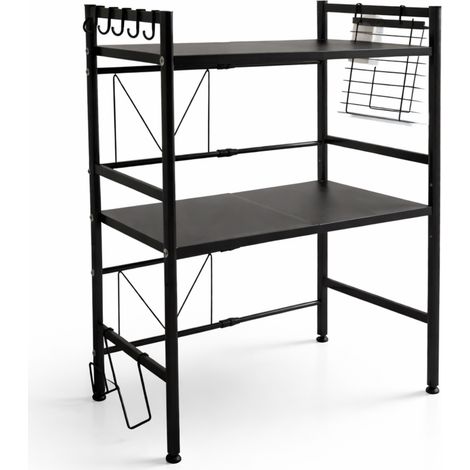 Scaffale Cucina Estensibile Nero per Microonde 1 o 2 Ripiani Cucina 2 RIPIANI