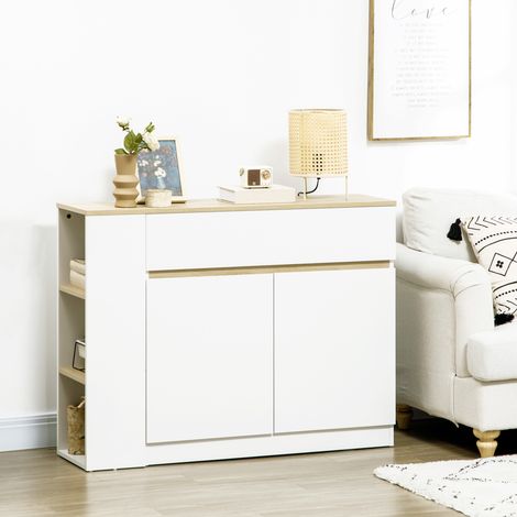 Sideboard mit 2 Schubladen, 3 offenen Regalfächern und einem 2-türigen Schrankfach, 110 x 29,5 x 82 cm, weiß