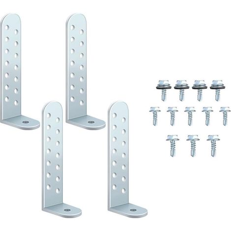Lot de 4 supports de condensateur pour hurricane - En forme de L - Kit de fixation pour compresseur de climatisation extérieur - Montage sur murs de maçonnerie en béton - 10,4 cm - Acier galvanisé (1/5)