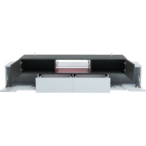 Mobile TV LED moderno 180 cm bianco e grigio con vetro, 2 cassetti e 4 vani (1/5)