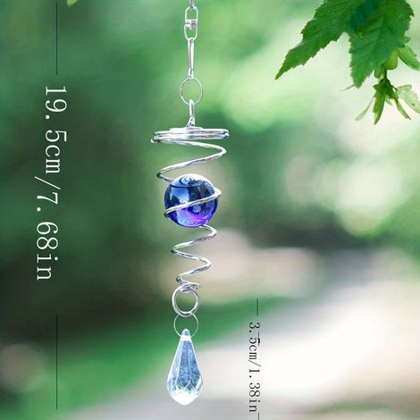 3D-Spiral-Metallanhänger (1 Stück), blau-grüner Kristallpfeil und Sonnenfänger-Windspiel, vogelabweisende Pailletten, blau (1/5)