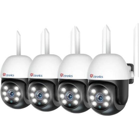 Caméra de surveillance extérieure 4PCS 1080P – Suivi automatique – Détection humaine – Vision nocturne couleur 20m – Angle 350°/90° – Audio bidirectionnel