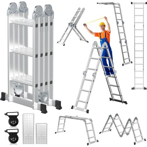 Swanew – Échelle pliante articulée 4x3 marches – Aluminium léger 20 kg – Charge maximale 150 kg – Escabeau et échafaudage multifonction (1/5)