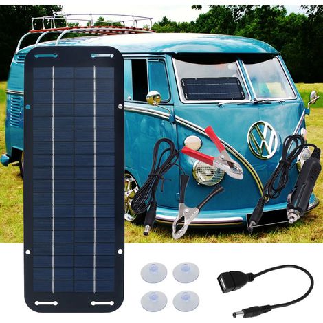 Pannello solare fotovoltaico monocristallino da 5 W e 12 V, per camper, barche e motociclette, per esterni.