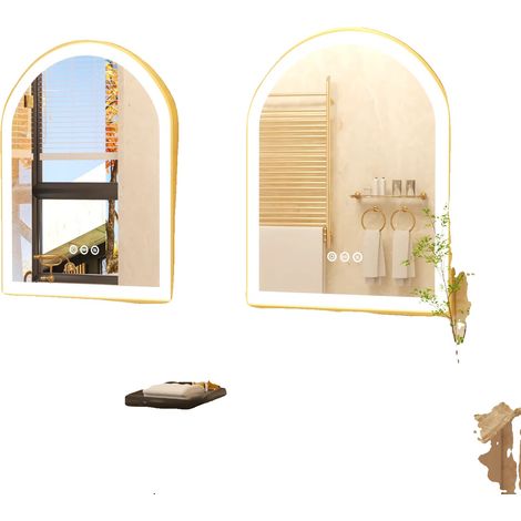 Miroir de Salle de Bain, Rétroéclairé par LED, Fonction Anti-Buée, Or (1/2)