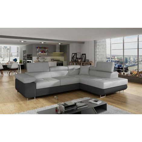 Ecksofa Schlafsofa SARRA in Stoff Monolith Dunkelgrau-Grau Ottomane Rechts (1/5)