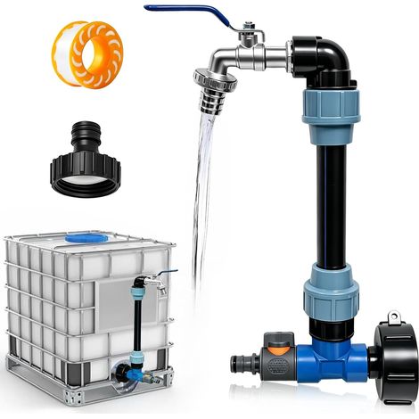 1000L Swan Neck Tank Faucet: 3/4" Valve for Water Tank 1000 Litres Outdoor – 2 in 1 Adapter 1000L Tank – Rainwater Collector Tap (1/5)