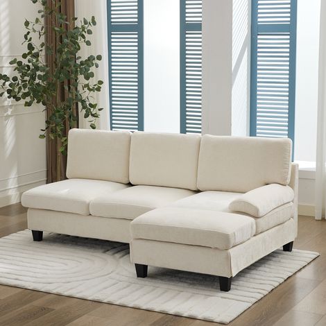 Canapé d'angle 194x118x81cm - 3 places - format l compact + structure bois stable + montage requis - tissu - beige (1/5)
