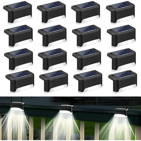 16 luci a LED solari per ponti, luce bianca, adatte per giardini esterni, terrazze, ringhiere, scale, sentieri, luci per gradini impermeabili (1/5)
