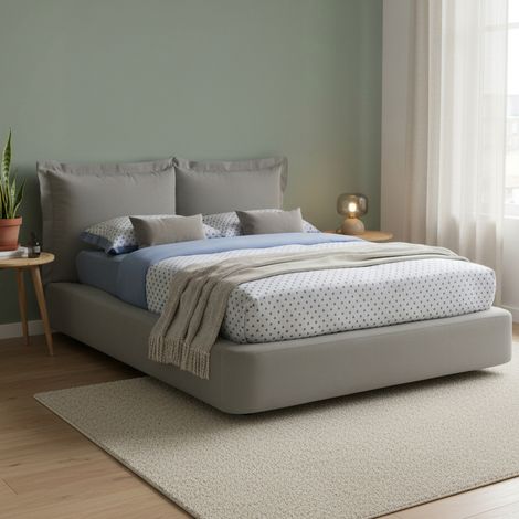 Talamo Italia Cama matrimonial Cornelia, Cama contenedor con revestimiento de tela, 100% Made in Italy, Apertura frontal, adecuado para colchón 160x190 cm, Gris, con embalaje reforzado (1/5)