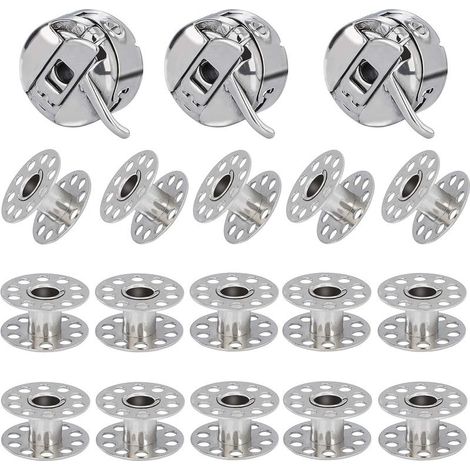 3-Piece Bobbin Case for Sewing Machine, 15 Metal Bobbins, Compatible with Singer, Janome, Brother, and Standard Domestic Sewing Machines (1/5)