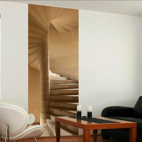 Papier peint intissé décoratif unique - 94 cm X 250 cm - Photo d'escalier de pierre ancienne pour décoration intérieure. (1/2)