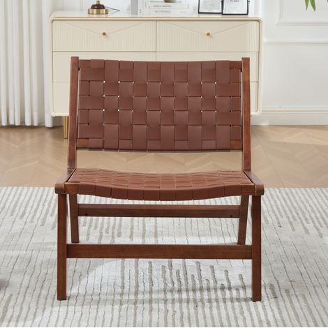 Fauteuil de loisirs en tressage PU et cadre en bois motif damier marron OKWISH (1/5)