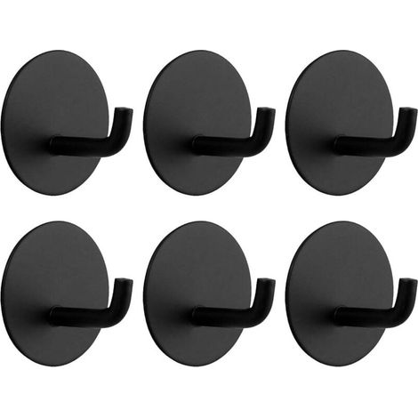 Lot de 6 crochets étanches en acier inoxydable, base ronde, noir