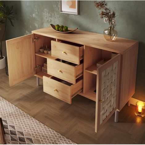 Commode 120x40x75 cm 2 portes 3 tiroirs chene OKMYHOME (1/5)