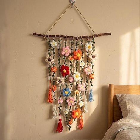 Décoration murale florale au crochet faite main style bohème pour chambre salon chambre d'enfant ou maison de campagne (1/4)