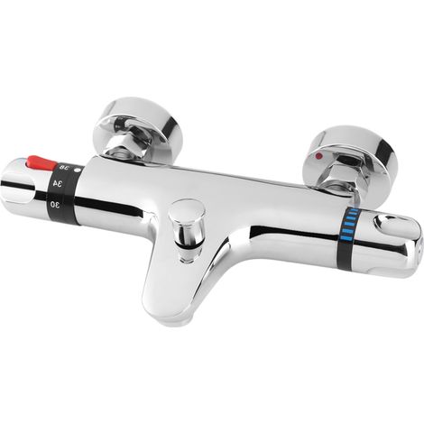 Robinet de Douche Thermostatique avec Vanne de Contrôle, Montage Mur Chrome pour Salle de Bain (1/5)