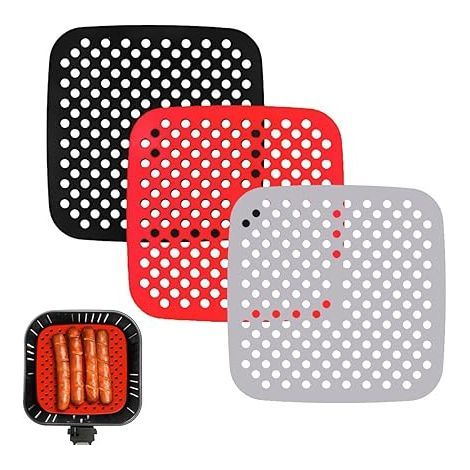 3 Pièces Tapis en Silicone pour Friteuse, Air Fryer Liners Réutilisable Friteuse à air Liner Perforé - 19CM Friteuse à air Tapis en Silicone Antiadhésif Doublure intérieure Tapis (1/5)