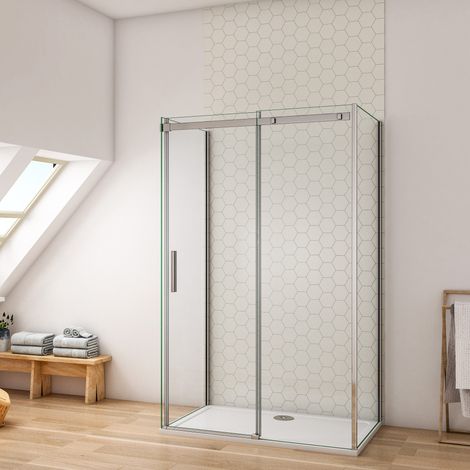 Ducha Casa 140x80x80x195cm  Mampara de ducha frontal corredera con Dos laterales fijos, 8mm cristal templado Tratamiento antical, marco de aluminio cromado (1/5)