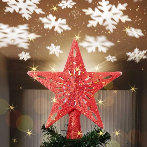 Puntale Proiettore LED per Albero di Natale Forma Stella Rosso Gioco di Luce (1/5)