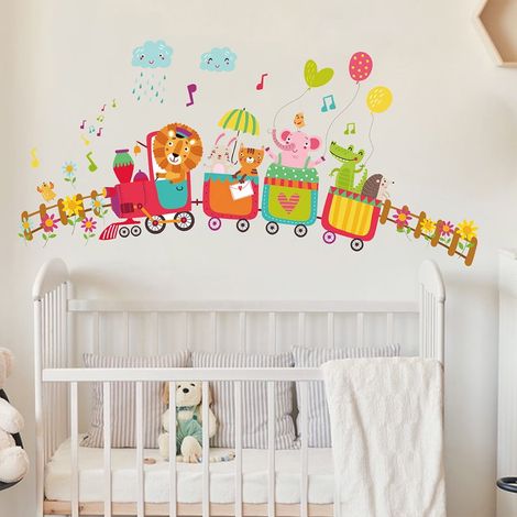 Stickers muraux animaux (lions, éléphants, crocodiles, animaux du zoo) pour chambre d'enfant, salle de jeux ou jardin d'enfants. Amovibles. (1/5)
