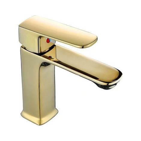Robinet de lavabo carré monotrou en laiton pour eau chaude et froide, robinet de meuble-lavabo avec plaque de base, monotrou - Version titane