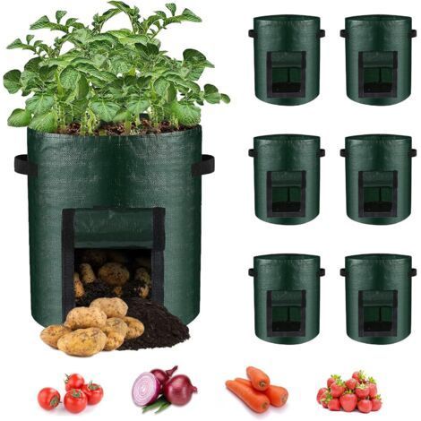 6 Pack Green Grow Bags (25 x 22 cm) Potato Grow Bags with Flip Window and Handle for Vegetables (1/5)