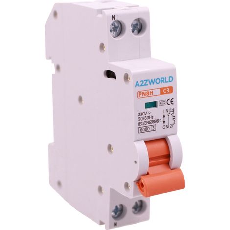 MCB Interruttore Magnetotermico Automatico Curva C 1P+N 1M 6000A AC 230V IP20 PN8H, Corrente Disponibili 2A 3A 4A 5A 6A 10A 13A 16A 20A 25A 32A (C3A)
