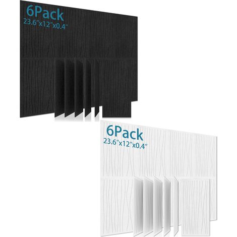 12 panneaux acoustiques auto-adhésifs en PVC à rayures, grille bicolore, décoration murale insonorisante, 30 x 60 x 0,9 cm (1/5)