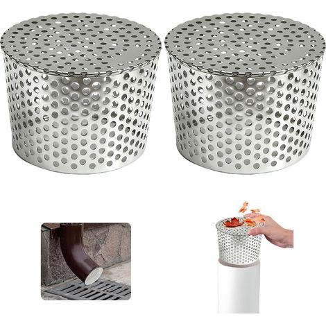 Filtres De Gouttière en Acier Inoxydable,Lot de 2 Crapaudine de Gouttière 110-125mm,Grille Protection Gouttiere Anti Feuille Mailles,Filtre de Gouttière pour Éviter les Blocages (1/5)