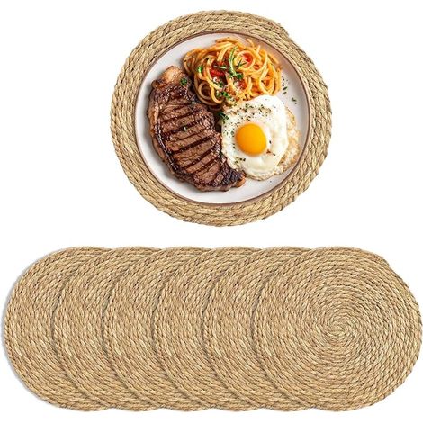Round Placemats 30 cm Natural Bohemian Woven Reed Placemats Suitable for Kitchen Restaurant Hotel Party Wedding (1/5)