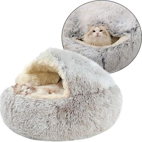 Sac de Couchage pour Chat, Couverture en Peluche,Tente Douce et antidérapante, Lavable (Long Haired Coffee L 50 x 50 cm)