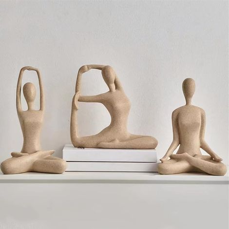Conjunto de 3 estatuas de arenisca para meditación y yoga, modelos de enzimas zen, libros, decoración del hogar, regalos