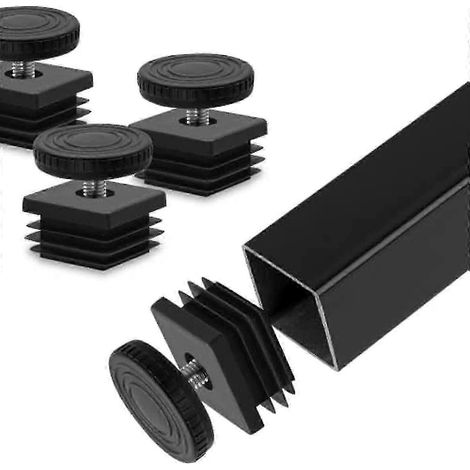 Lot de 4 pieds de nivellement carrés réglables pour table, bureau et chaise de maison ou de bureau inserts tubulaires carrés, kit de nivellement pour meubles, 30 mm x 30 mm, noir - XN (1/5)