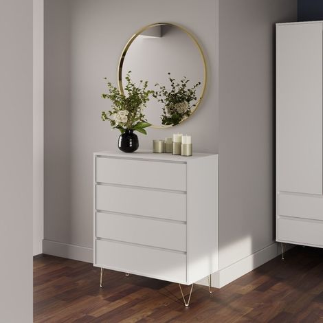 White 4 Drawer Chest With Gold Legs Modern Bedroom Storage Contemporary (1/2)