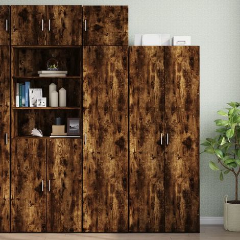 Armadio contenitore sottile 45 x 42,5 x 225 cm spazio di archiviazione versatile con 8 scomparti in legno multistrato rovere fumo 020055564