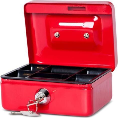Pr steel coin box Lockable and portable 12.5x9.5x6cm With coin slot Suitable as a piggy bank, small safe, cash drawer Red (1/5)