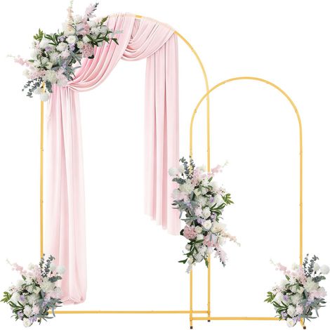 Arche de Mariage Lot de 2 Support de Fond Arche 2,2 m et 1,8 m pour Décoration de Mariage, Anniversaires, Remises de Diplômes, Fêtes, Cérémonies, Célébrations, Structure Stable en Métal, Doré (1/5)