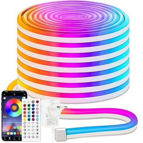 1 Ruban LED Neon, 15m, 24V, RGB, Synchronisation Musicale, App, Télécommande, Intérieur Extérieur (1/5)