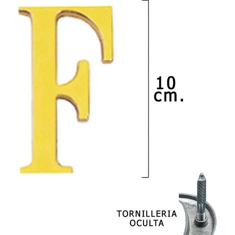 Letra Latón "F" 10 cm. con Tornilleria Oculta (Blister 1 Pieza)