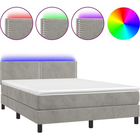 Maison Exclusive - Cama box spring colchón y LED terciopelo gris (1/5)