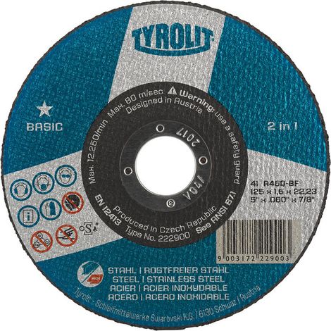 Meule à tronçonner 2EN1 BASIC 42 - diamètre 125 mm - épaisseur 2,5 mm - TYROLIT (1/3)