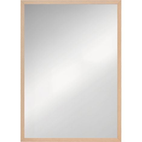 Miroir mural rectangulaire 50 x 70 cm HELIOS aspect bois clair (1/5)