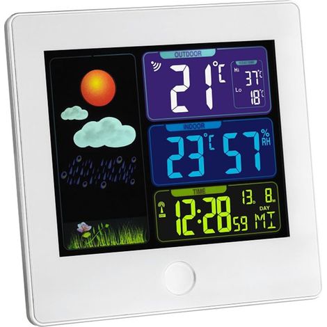 Station météo intérieure et extérieure Sun, 35.1133.02 Prévisions météorologiques avec écran couleur Contrôle du climat intérieur, blanc (1/3)